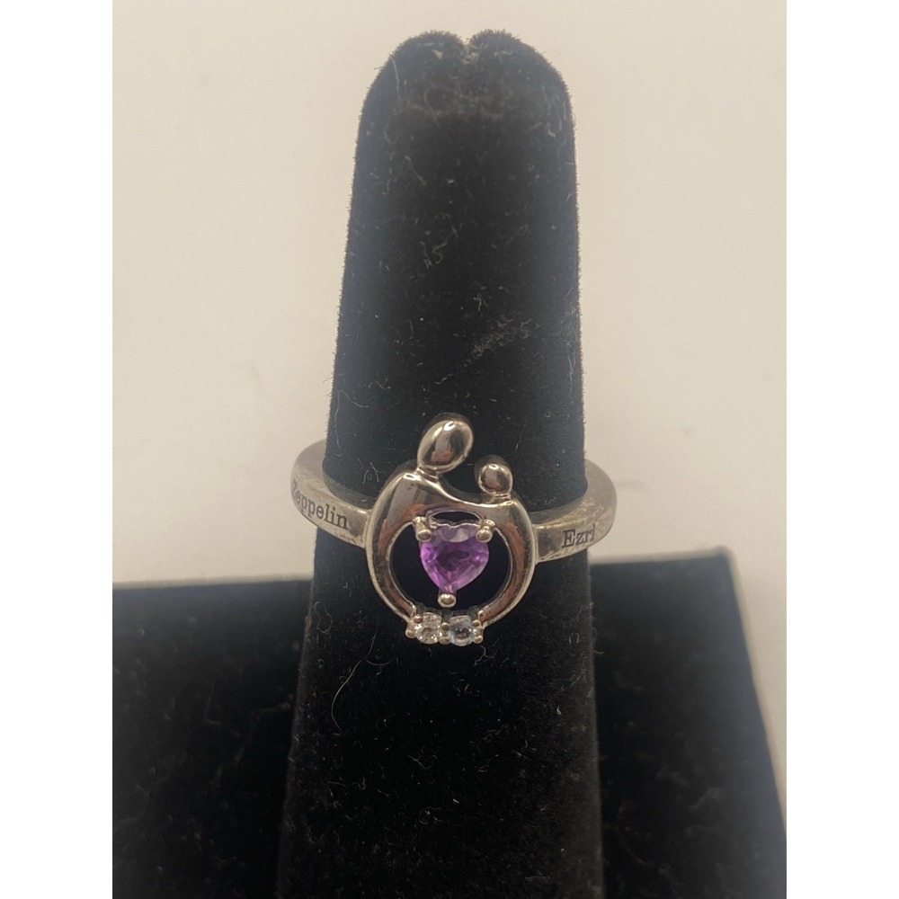 Mother And Child Sterling Silver Ring With Purple Stone 925 Size 6